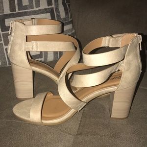 Qupid Nude Suede Block Heels